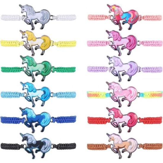 12pc Women Girl Unicorn Woven Friendship Bracelet Set For Party Favor Multicoloured Adjustable Bracelet